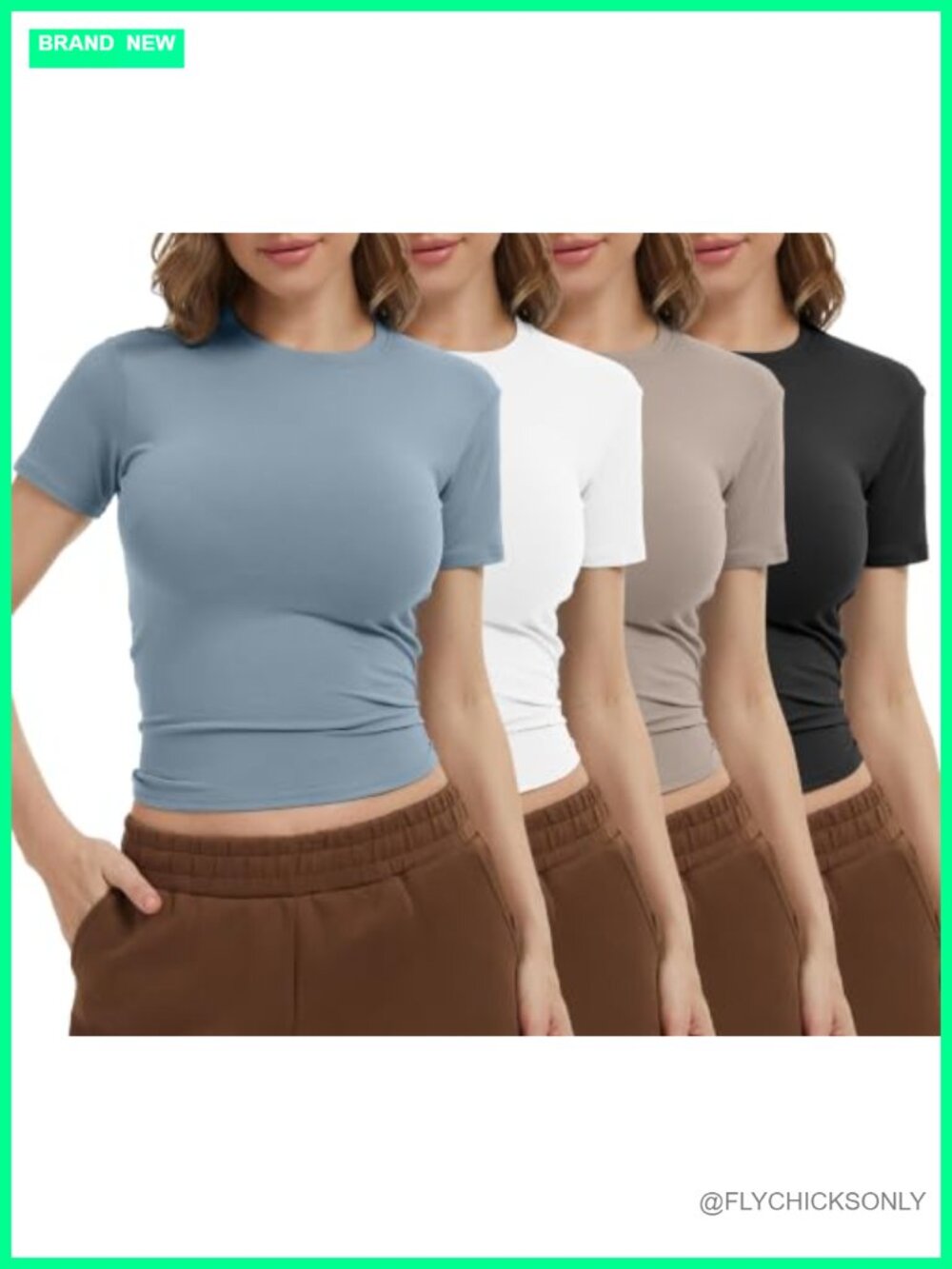 Women's Workout Compression Crop T-Shirt 4 Pack Short Sleeve Crewneck